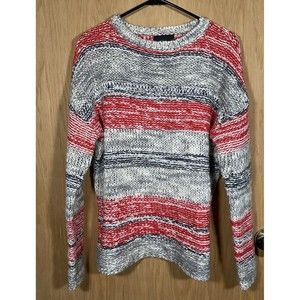 Cynthia Rowley Knit Sweater Wool Mohair Blend Gray Red Stripes Career Women's Lg